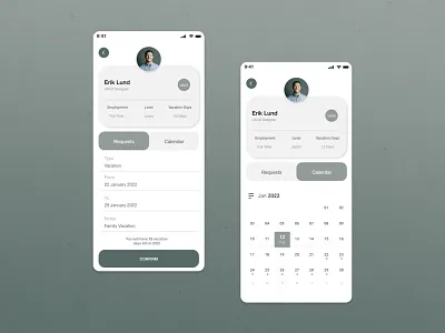 HR System Concept app screen branding custom calendar graphic design hr system mobile app mockup submit request ui uiux user expereience ux ux designer vacation days