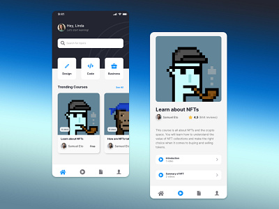 NFT e-learning platform app screen crypto app design e learning etherium mockup nft ui ux