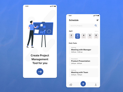 Project Management App app design app screen daily tasks mobile app mockup project app project management schedule uiux