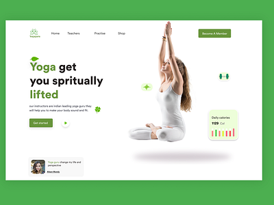 Yoga landing page excercise fitness green ui minimalistic design surreal ui design ux ui desing yoga yoga landing page