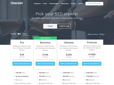 Pricing crawl design logs oncrawl page photoshop price pricing table ui ux web website
