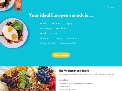European snack generator blue enjoy europe european find food generator orange products snack snacking ui ux web website