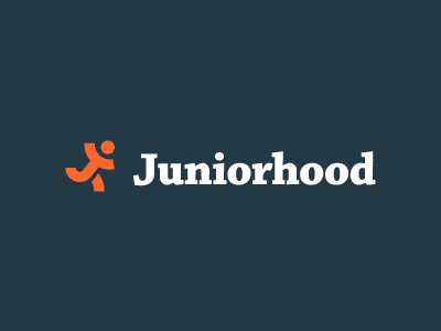 Juniorhood blue character design juniorhood logo orange type white