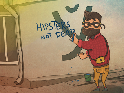 Hipsters not dead character humor illustration