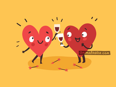 Drinking with Love characters color hearts