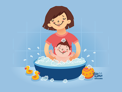 Family bath blue family illustration