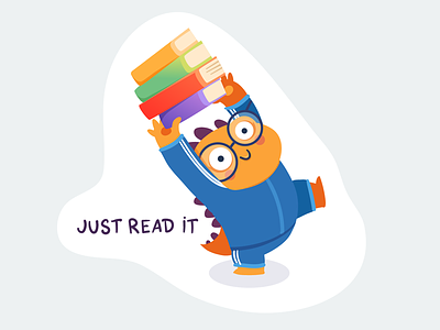 Just Read It book character color cute dino dinosaur humor illustration