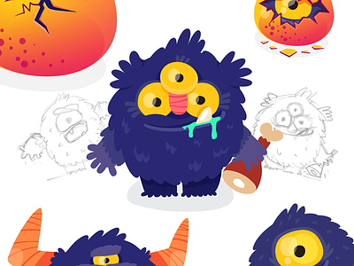 Monster character for Kids Mobile App animation character character design cute flat illustration monster purple sketches
