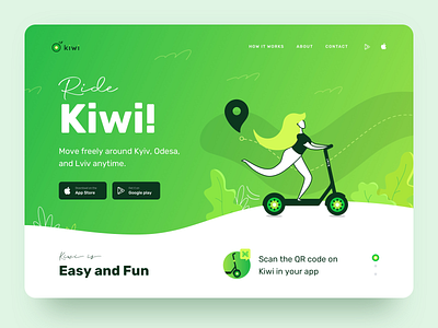 Kiwi | Landing Page Design for Rent Scooters