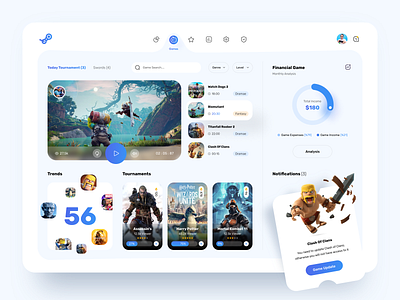 Gaming Dashboard Design blue clean dashboard dashboard ui design game games gaming icons sketch tournament ui ux white