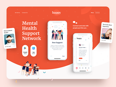 Mental Health Support Network app health ios landing landing page mental health awareness mentalhealth network sketch support ui ux