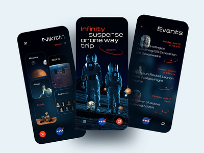 NASA Mobile APP Concept app astronaut concept cosmos dark mode design earth ios mars mobile app nasa planets sketch solar system space ui ux