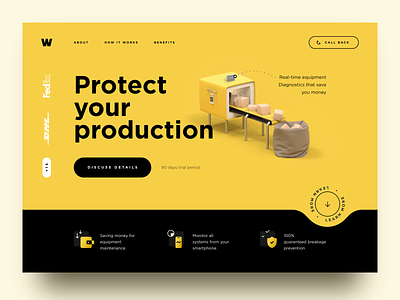 Condition Monitoring Landing Page clean conditions design desktop landing page monitoring sketch ui ux website design yellow theme