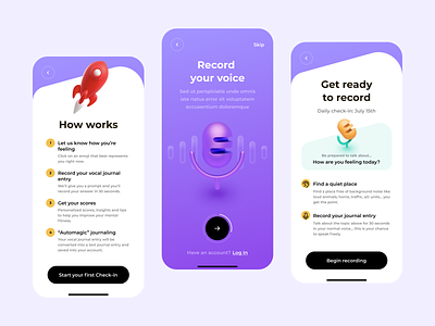 Mental Fitness App - Voice Recording app app design audio design ios mobile app purple record recording sketch ui ux voice recording