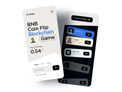 Coin Flip Blockchain Game Concept app bitcoin blockchain clean coin crypto cryptocurrency design game design interface ios mobile app ui ux