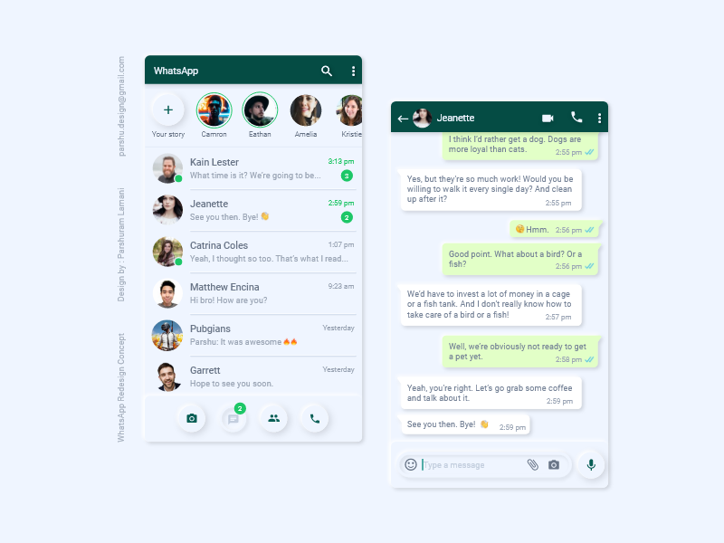 WhatsApp redesign concept by Parshuram Lamani on Dribbble