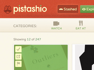 Pistashio Logo and Navigation bookmarking bookmarks categories eat freshthrills logo naviation watch