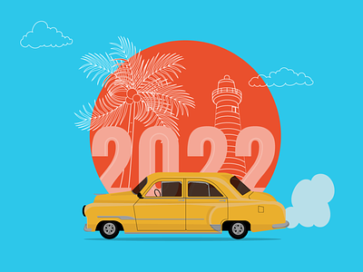 Happy New Year!! 2022 car design digital drawing illustration new year tropical vector