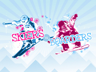 Skiers vs Snowboarders art direction concept illustration skiing snowboarding