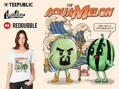 the aquamelon cartoon crab design fun illustration japan style joke melon ocean pop art sea vintage color watermelon wave world