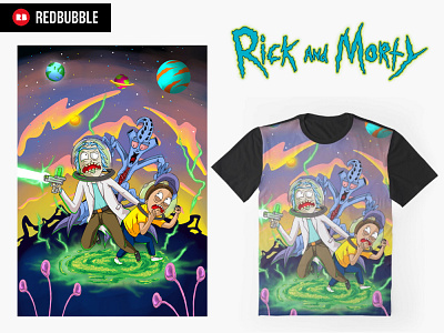 Rick and Morty, run away from chasing monsters adult swim design fashion illustration redbubble rick and morty rickandmorty tshirtdesign