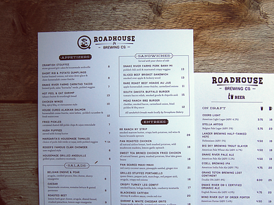 Roadhouse Brewing Co Menu beer brewery deming design haymaker homestead icons jackson hole linn menu design olaus restaurant typography