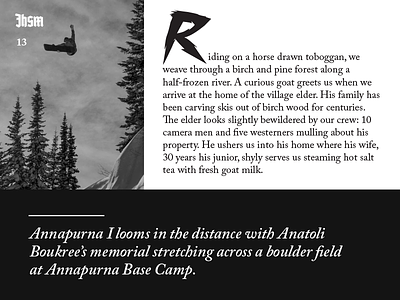Jackson Hole Snowboarder Magazine Design Elements drop cap dropcap editorial jackson hole magazine mountains publication snowboard snowboarder snowboarding typography wyoming