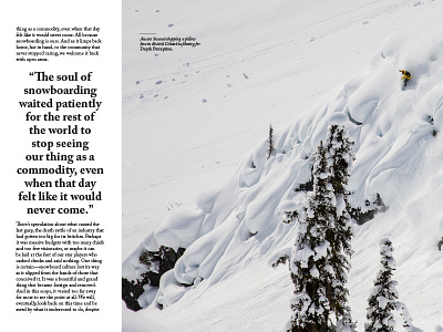 JHSM Issue Thirteen Sample Page drop cap dropcap editorial jackson hole magazine mountains publication snowboard snowboarder snowboarding typography wyoming