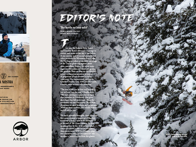 JHSM Issue Thirteen Sample Page No. 2 drop cap dropcap editorial jackson hole magazine mountains publication snowboard snowboarder snowboarding typography wyoming