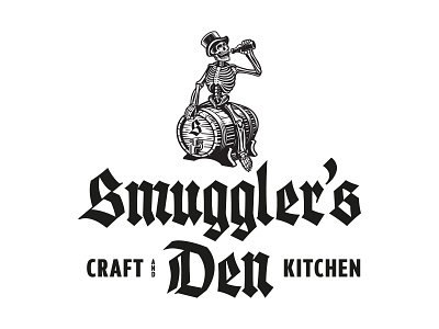 Smugglers Full Lockup barrel blackletter branding skull skull logo