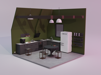 Modern 3d kitchen 3d 3d art 3d artist art blender illustration isometric kitchen lights render