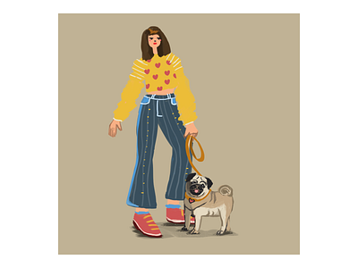 Woman with dog 3 artist artwork autumn color digitalart dog doodle drawing illustration pug woman woman with dog