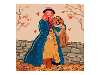 Woman with dog art artist artwork autumn color digitalart dog doodle drawing illustration woman woman with dog