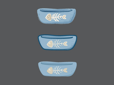 Kitty's Food Bowl blue bones bowl fish bones illustration prop design vector