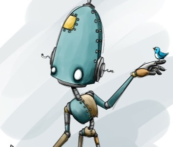 Robot & Birdie (colored) illustration robot