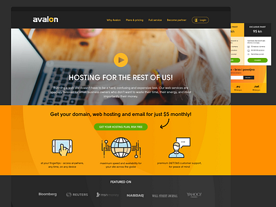 Avalon Hosting cloud dark header ui ux web website yellow