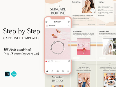 Step by Step - Carousel Templates branding canva canva design carousel education education website educational female gallery post ig stories ig template instagram portfolio instagram stories instagram template interview moodboard social media pack social network tips tutorial