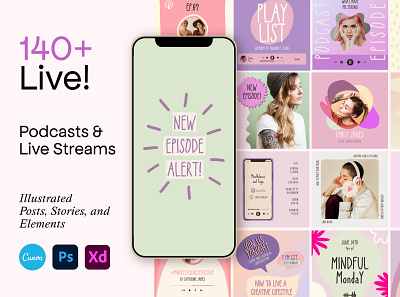Podcast and Live Instagram Creator canva ig stories ig template illustration instagram stories live livestream podcast podcasting podcasts stories stream streaming zoom