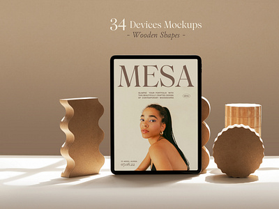 Mesa - Digital Devices Mockups with natural sunlight and wooden 3d branding graphic design ipad pro mockups iphone iphone mokups logo mesa mockup mockup natural sunlight photorealistic portfolio portfolio mockups scenes trendy shape wood shape