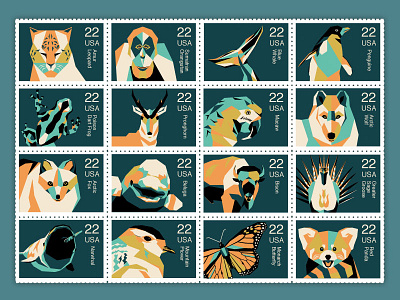 Stamp design for endangered species animal illustration stamp