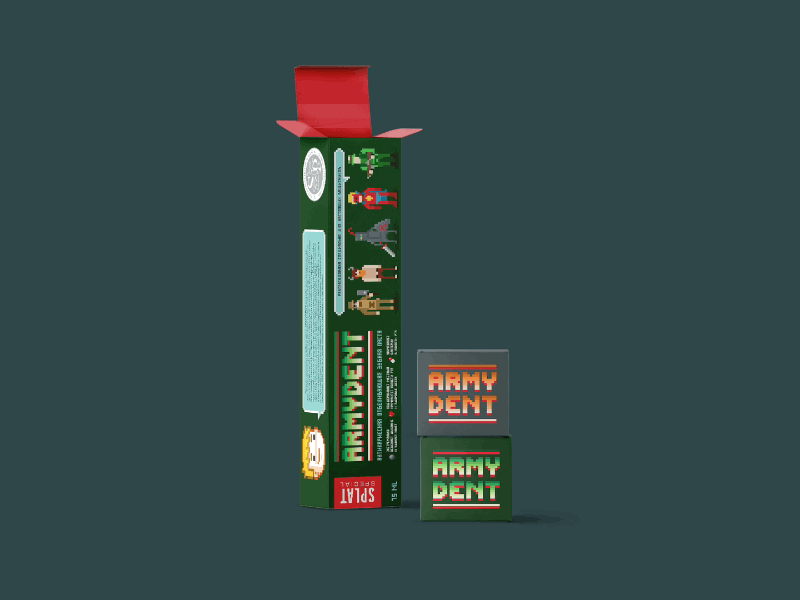 Toothpaste for real men animation army graphic graphic design illustration loop package package design pixel art toothpaste