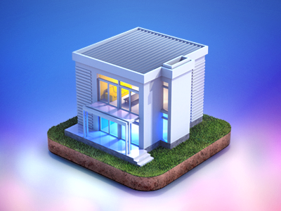 First shot 3d architecture building color debut first shot grass house icon miniature render rendering web