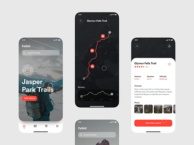 Fatböi Trailbook adventure app concept design exploration hiking invision invision studio mobile mobile design mobile ui product design trail trails ui