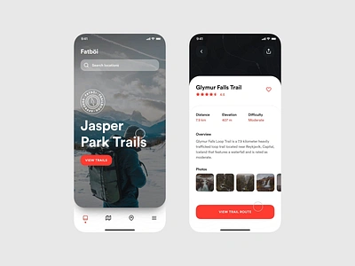 Fatböi Trailbook Animation animation app app design concept design exploration interaction design invision invision studio minimal mobile mobile ui motion graphics product design trail trails ui