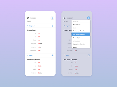 Verb Conjugation Tables figma ios iphone language languages mobile mobile ui ui