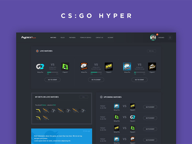 Inspired CS go. One Page of a website CS go.