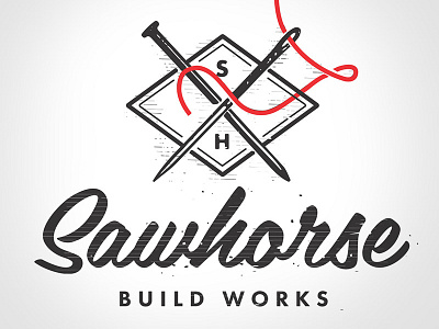 Sawhorse Build Works Logo identity logo script