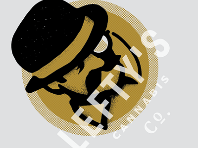 Lefty's Cannabis Co bowler hat branding branding and identity cannabis halftone logo monocle mustache