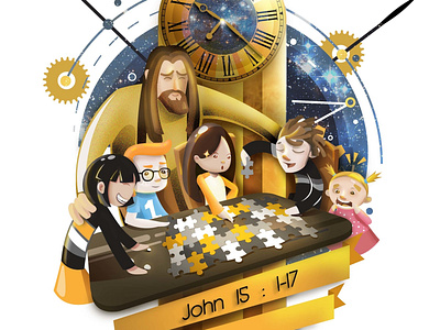 Jesus complating our "puzzle" in His time adobe cartoon character cover craft design graphic graphic art graphic design illustration intime jesus love mokobox puzzle time together vector