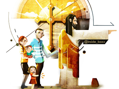 Family in Christ adobe cartoon character cover cross design family father god godway graphic art graphic design happiness happy illustration jesus christ love mokobox mother vector